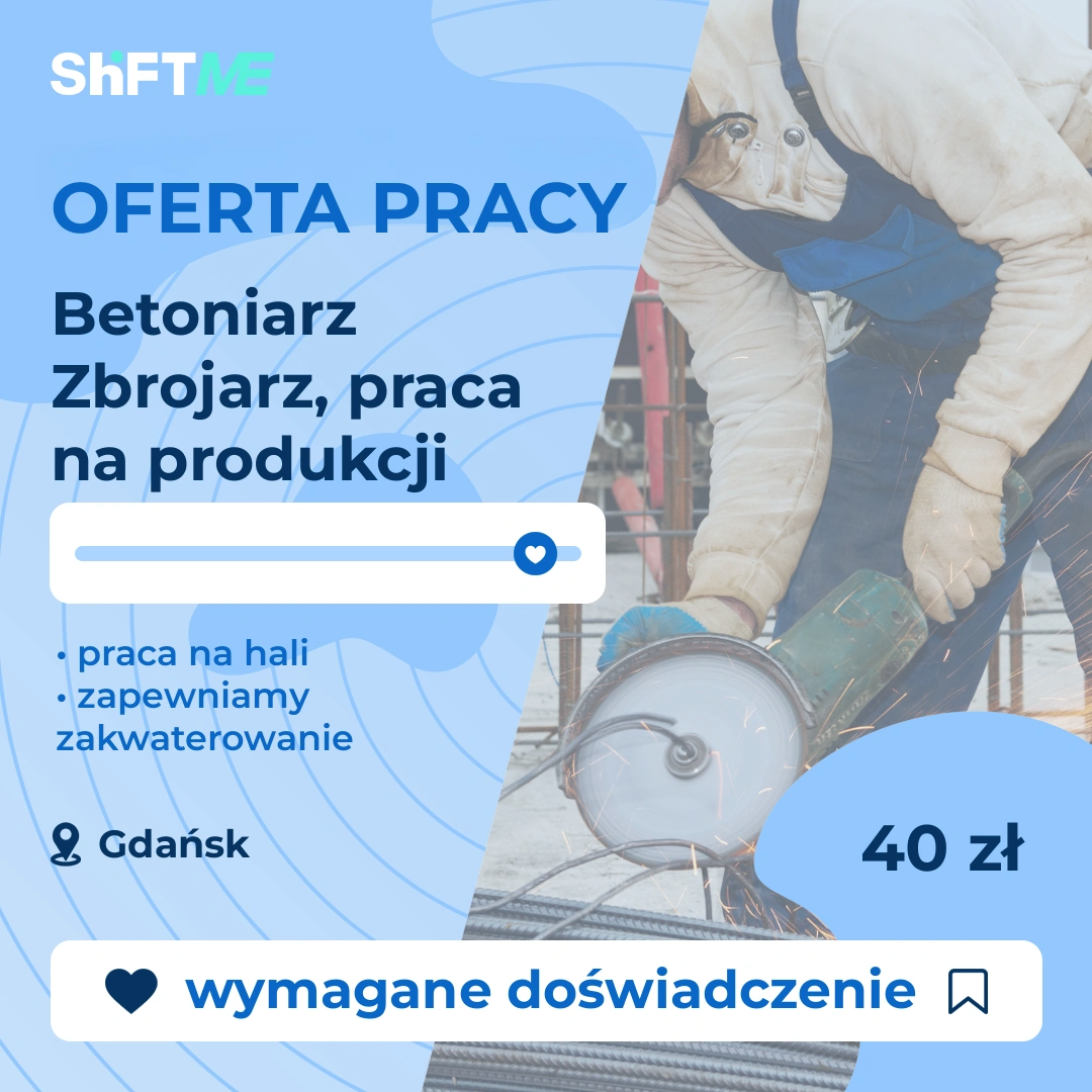 Oferta pracy Betoniarz Zbrojarz, praca na produkcji Gdańsk, s001k-0pt6-pl