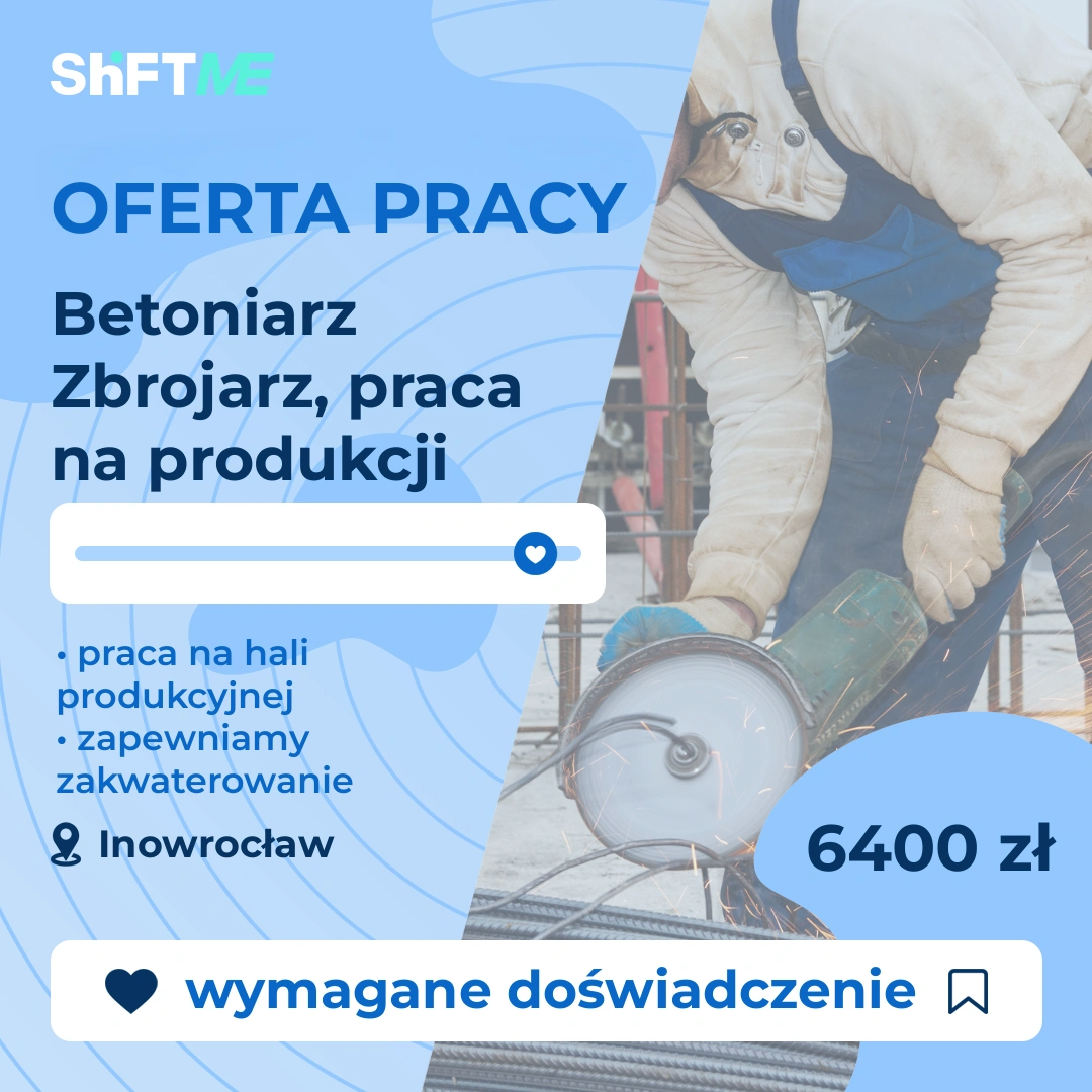 Oferta pracy Betoniarz Zbrojarz, praca na produkcji Inowrocław, s001k-00yb-pl