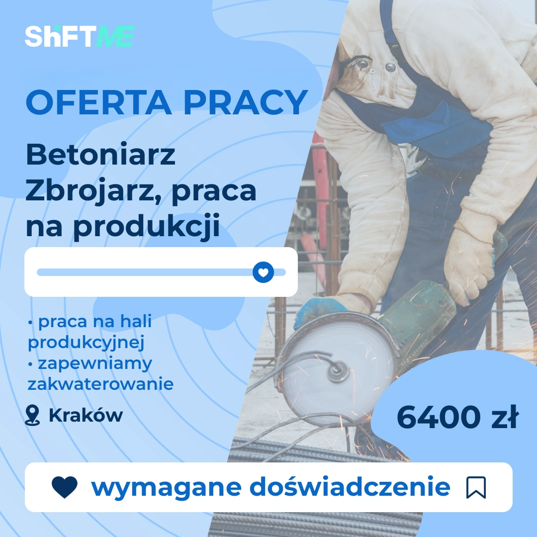Oferta pracy Betoniarz Zbrojarz, praca na produkcji Kraków, s001k-1qhm-pl