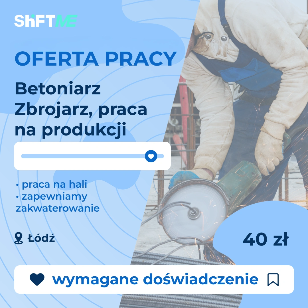 Oferta pracy Betoniarz Zbrojarz, praca na produkcji Łódź, s001k-0y61-pl