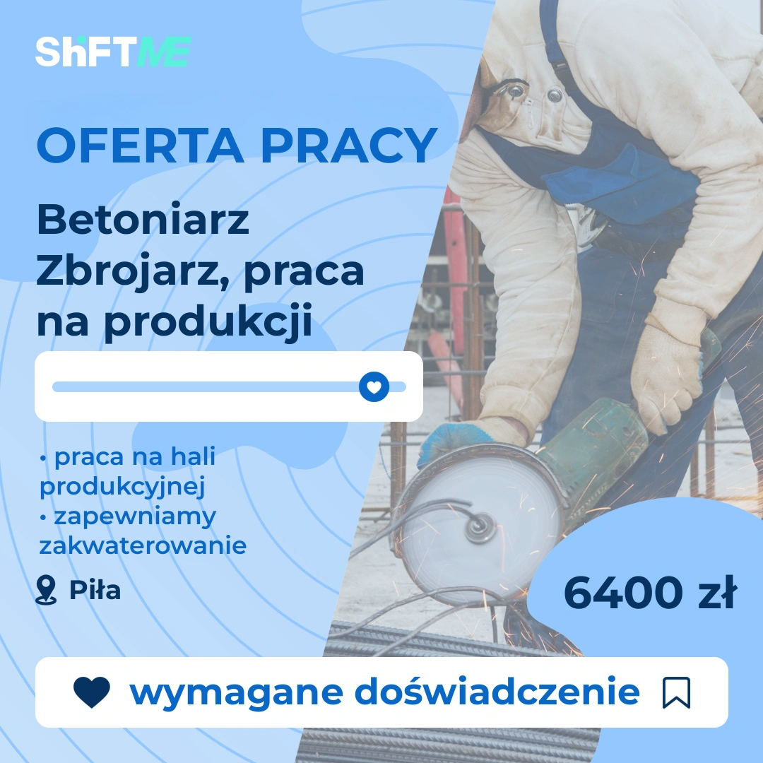 Oferta pracy Betoniarz Zbrojarz, praca na produkcji Piła, s001k-0cw3-pl