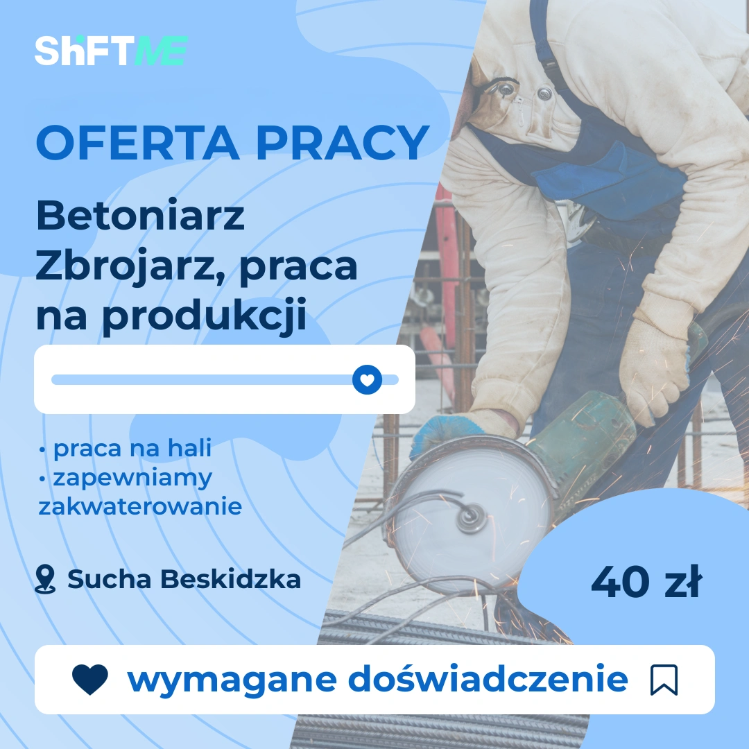 Oferta pracy Betoniarz Zbrojarz, praca na produkcji Sucha Beskidzka, s001k-1cdh-pl