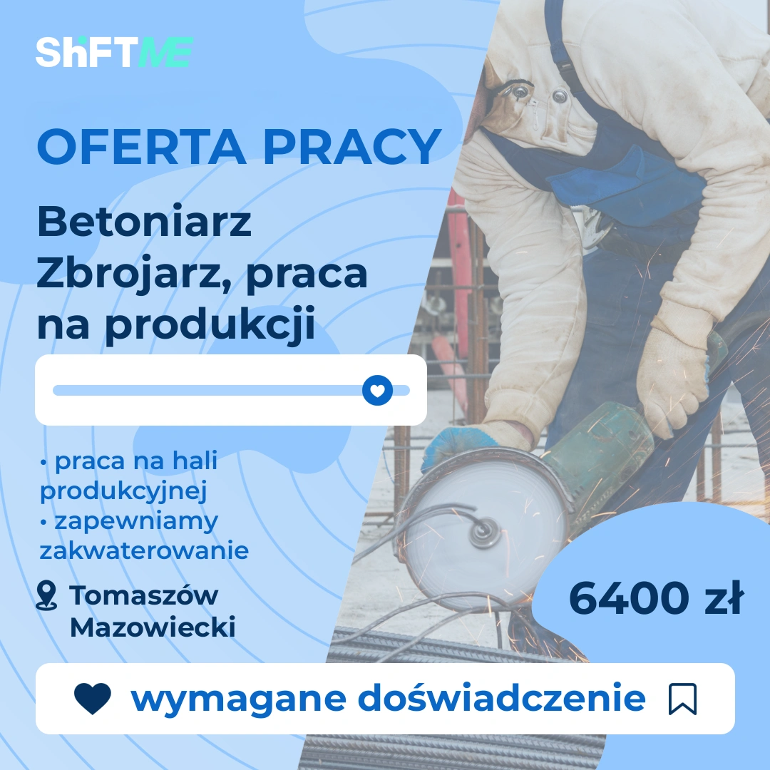Oferta pracy Betoniarz Zbrojarz, praca na produkcji Tomaszów Mazowiecki, s001k-21gw-pl