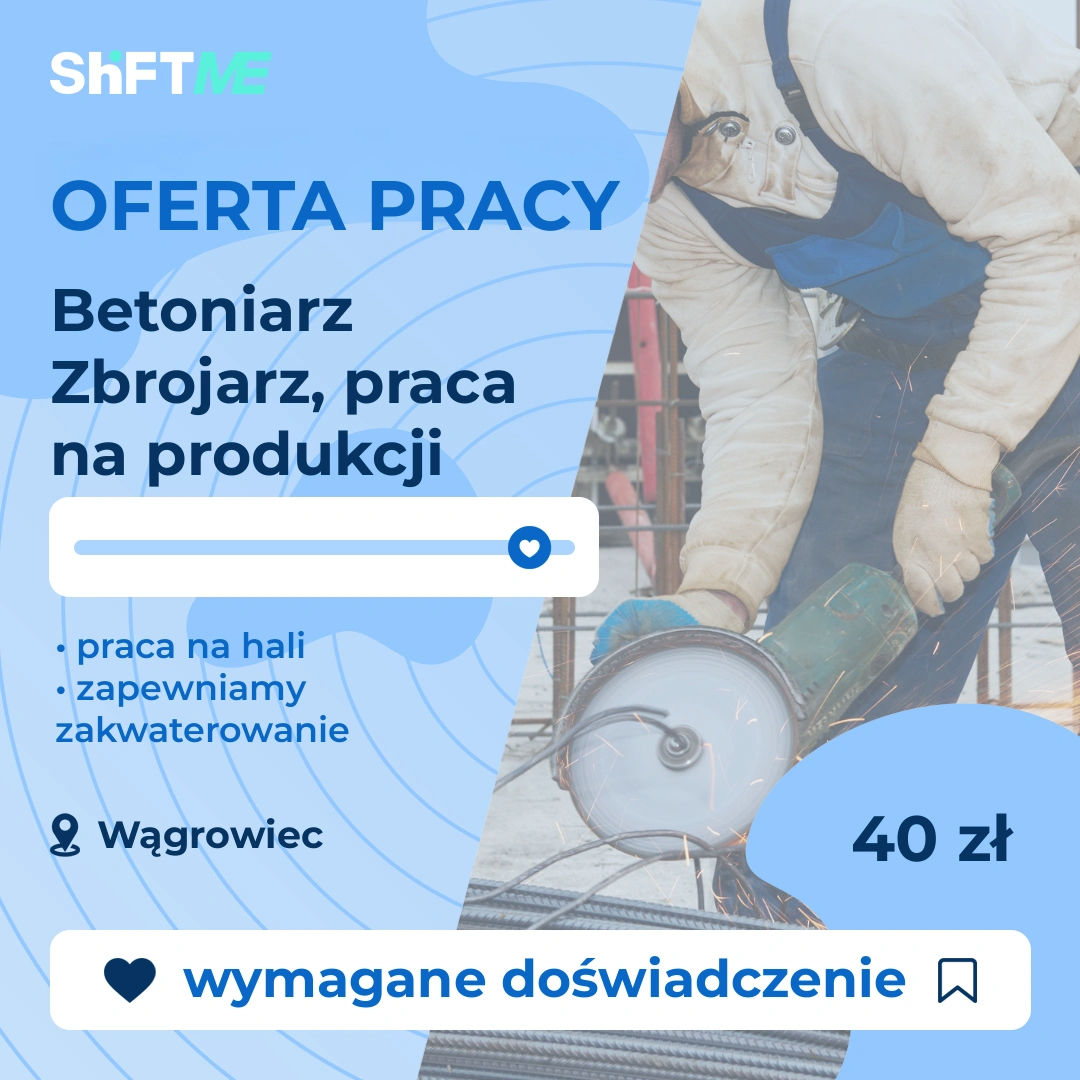 Oferta pracy Betoniarz Zbrojarz, praca na produkcji Wągrowiec, s001k-0j22-pl