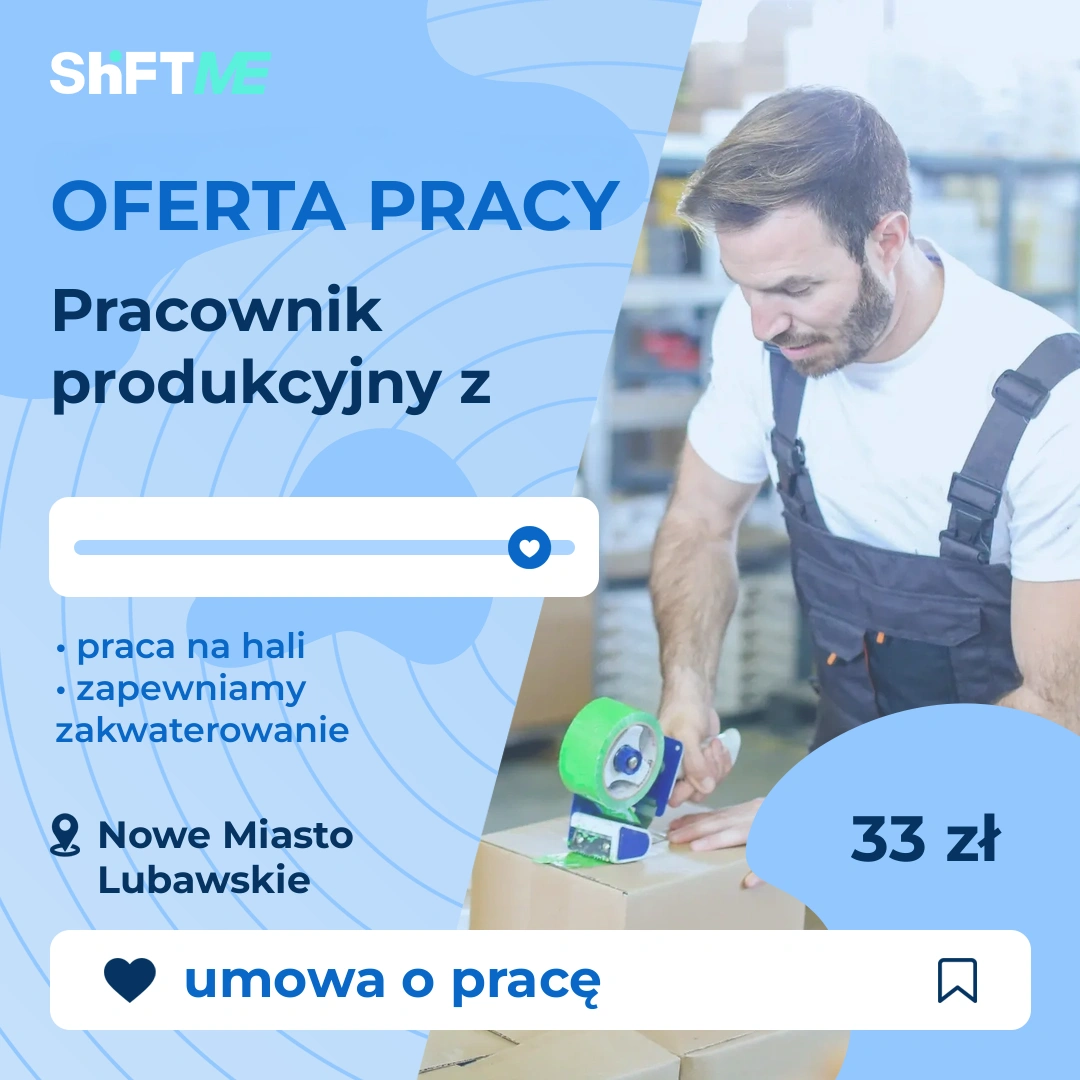Oferta pracy Pracownik produkcyjny z zakwaterowaniem Nowe Miasto Lubawskie, s001w-0bon-pl