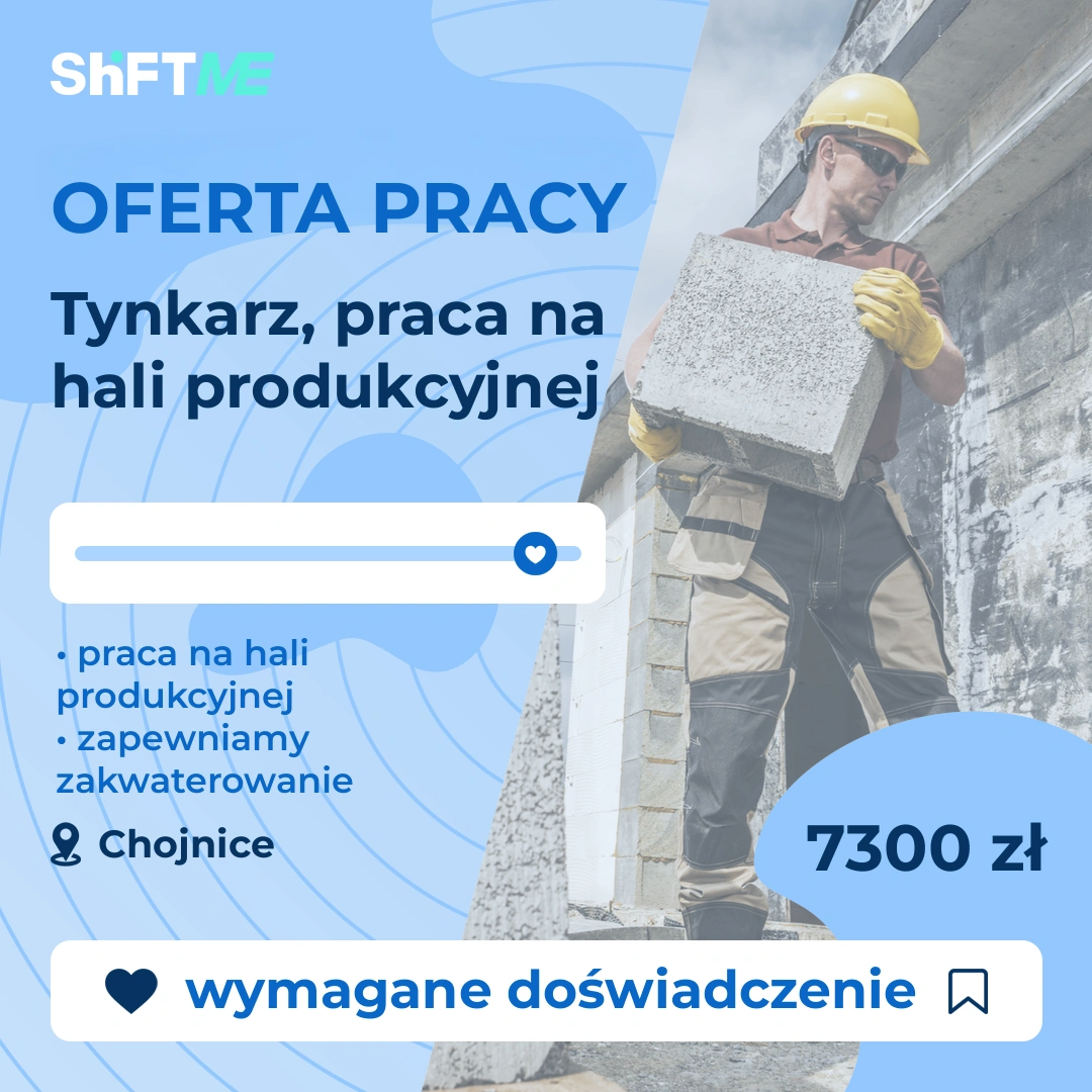 Oferta pracy Tynkarz, praca na hali produkcyjnej Chojnice, s001g-1jtx-pl