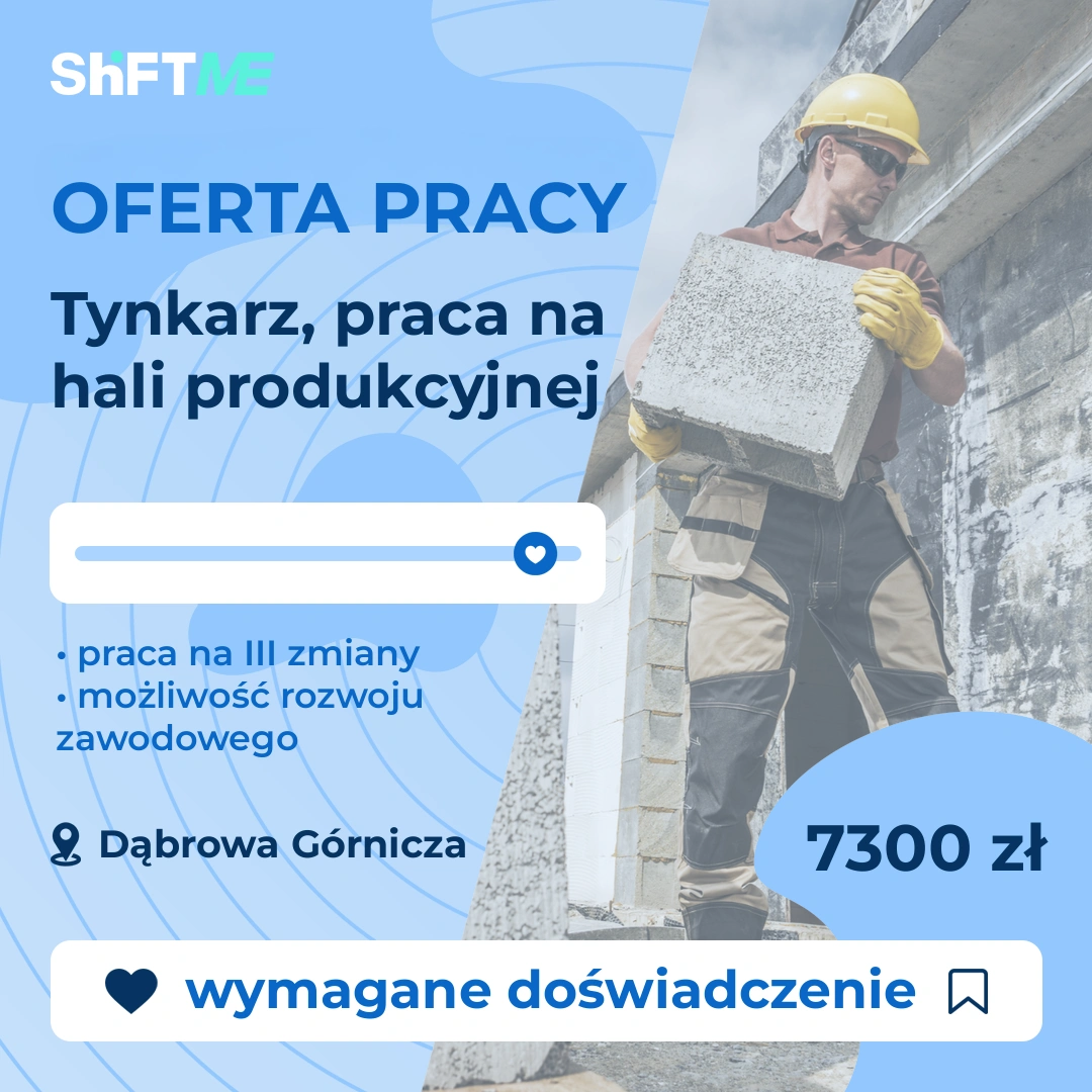 Oferta pracy Tynkarz, praca na hali produkcyjnej Dąbrowa Górnicza, s001g-021a-pl