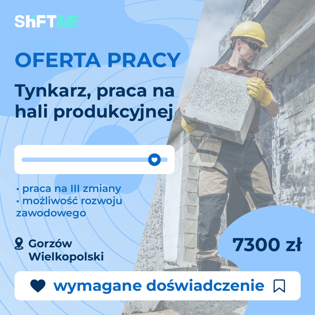 Oferta pracy Tynkarz, praca na hali produkcyjnej Gorzów Wielkopolski, s001g-0hns-pl