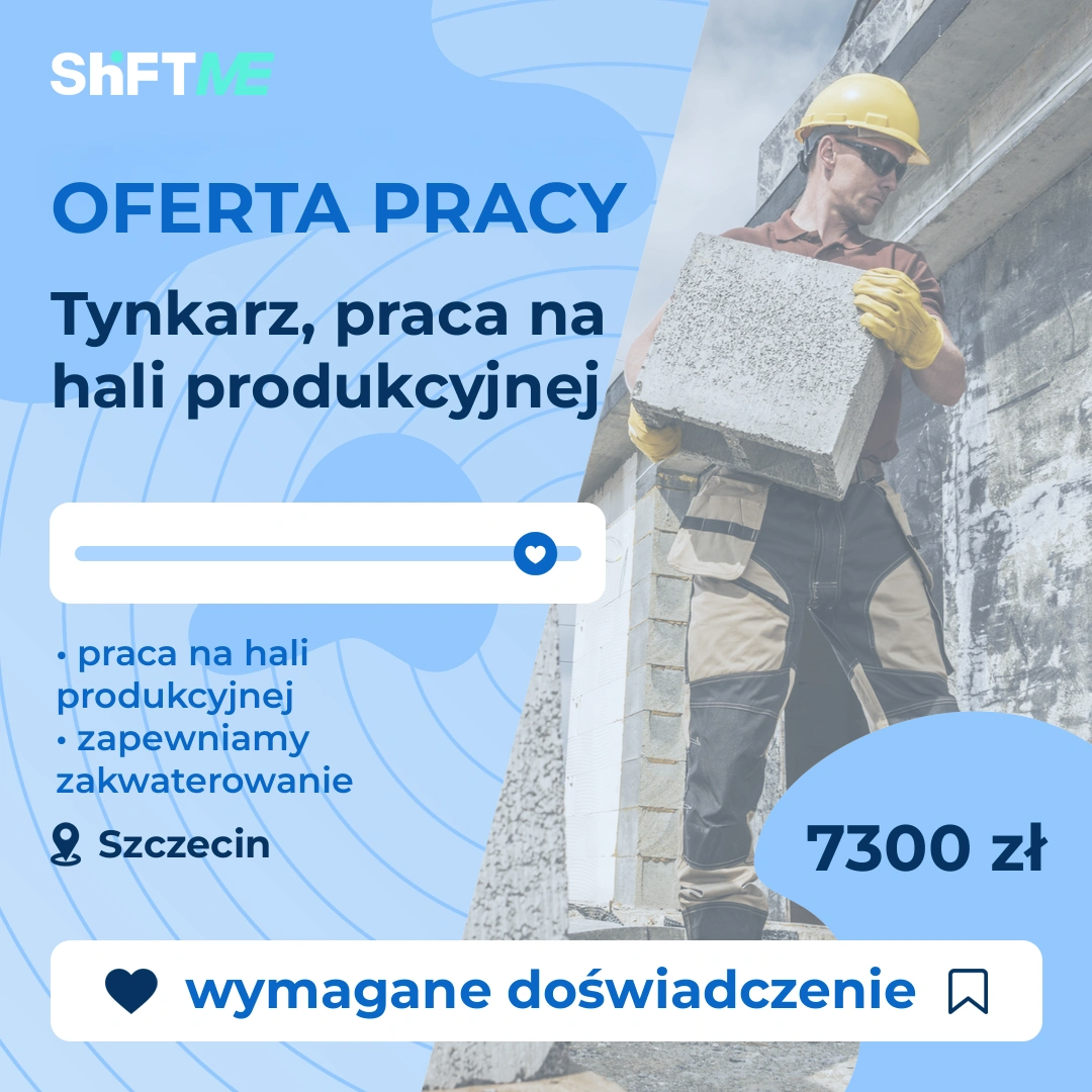 Oferta pracy Tynkarz, praca na hali produkcyjnej Szczecin, s001g-0ydz-pl